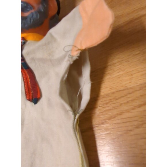 Fairytale Hand Puppet Man Black Hat Feather Plaid Tie Gray Beard Mustache - Picture 6 of 7